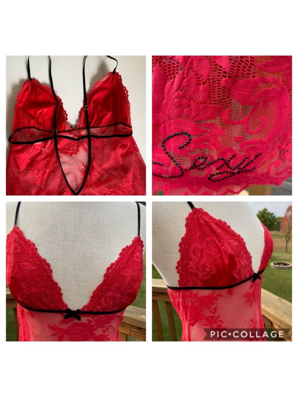 Victoria's Secret Very Sexy Red Lace Babydoll Lingerie L Strappy Romantic Floral - Picture 9 of 13